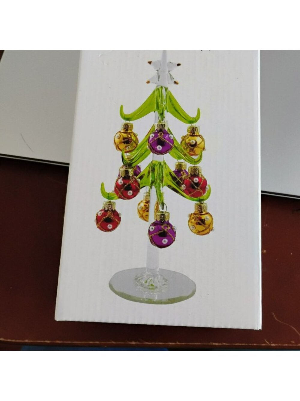 Glass Christmas Tree With Multicolor Mini Ornaments 6 Inches By LS Arts